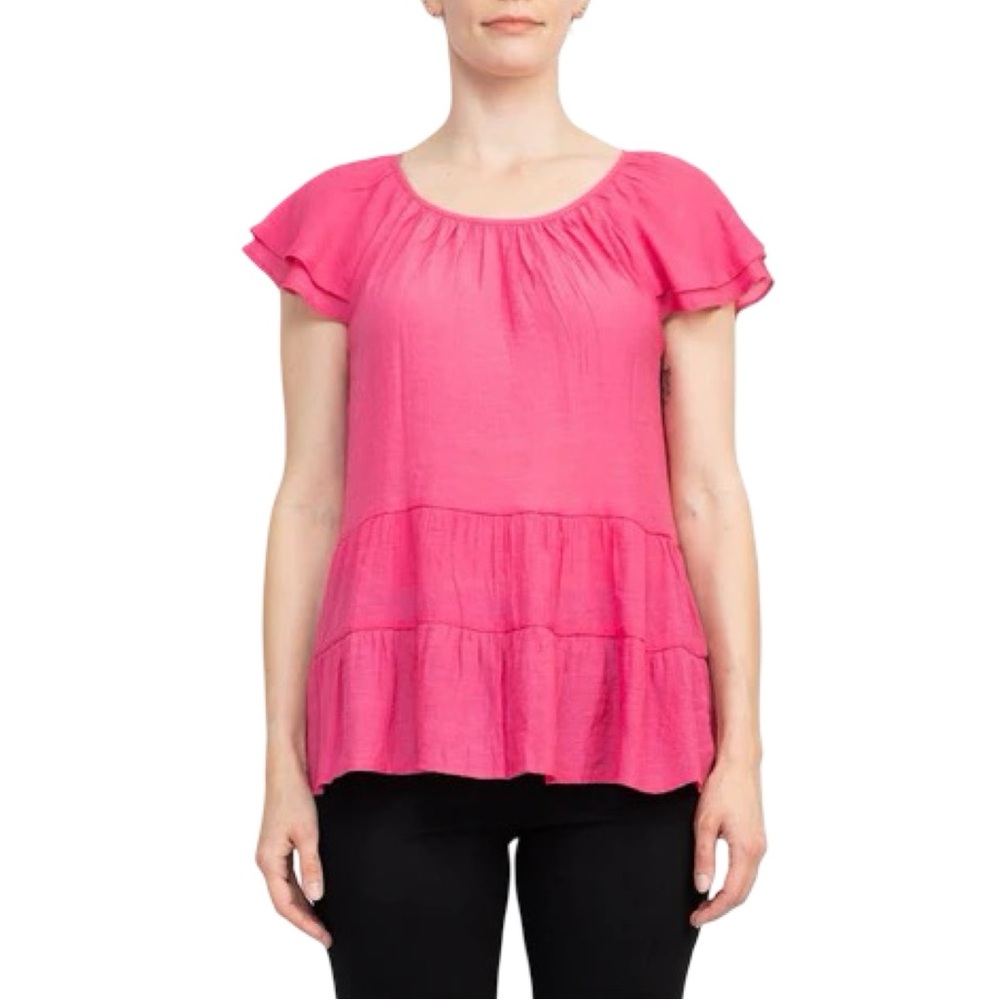 Counterparts Pink Flutter Sleeve Ruffled Blouse